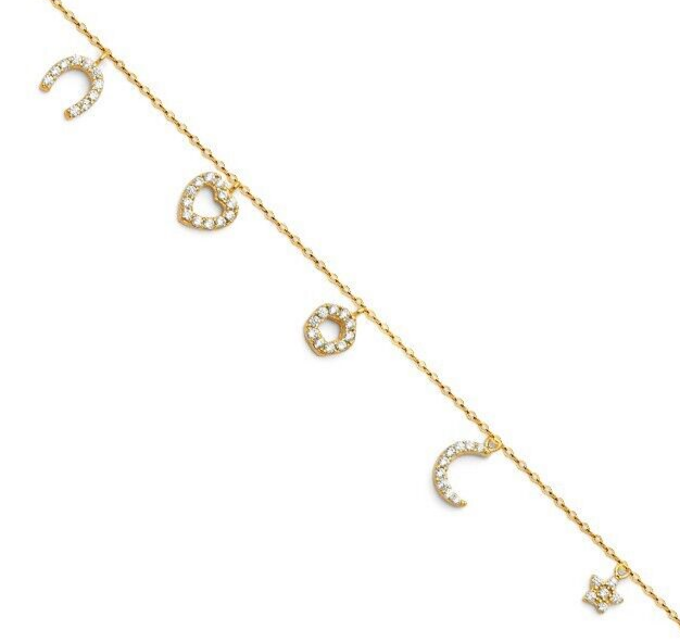 NEW 14K YELLOW GOLD LIGHT CHARM ANKLET