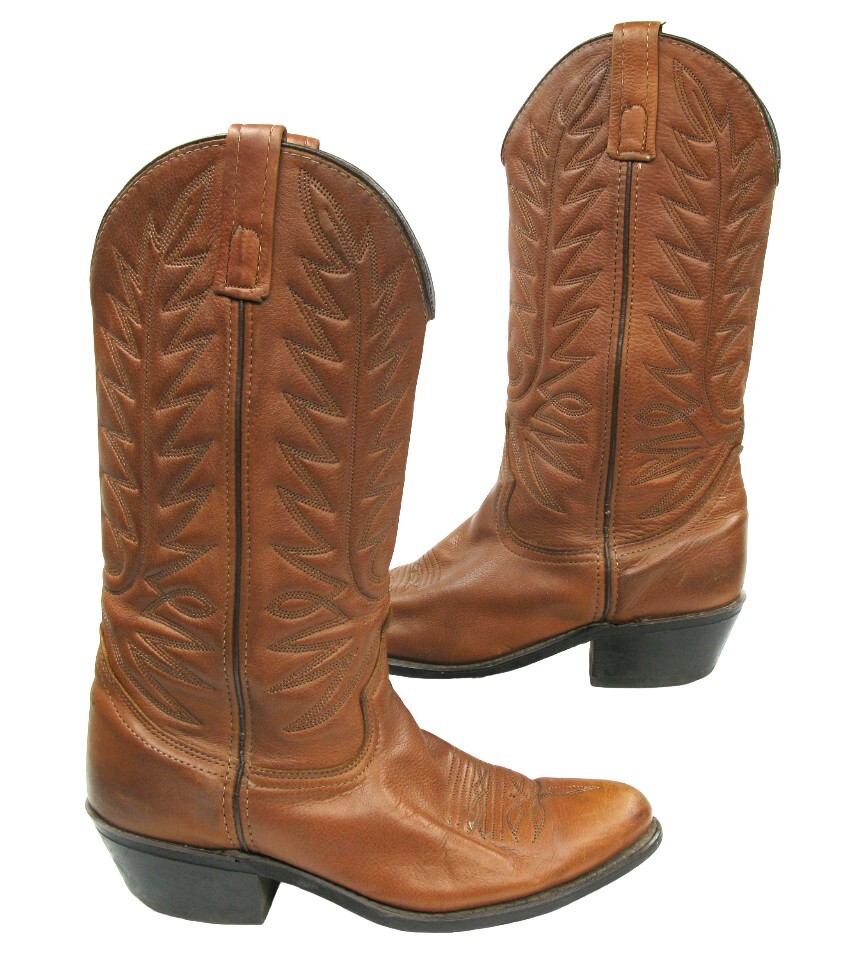 Laredo 1098 Brown Leather Embroidered Western Cowboy Extra Wide Boots Mens 7 EW