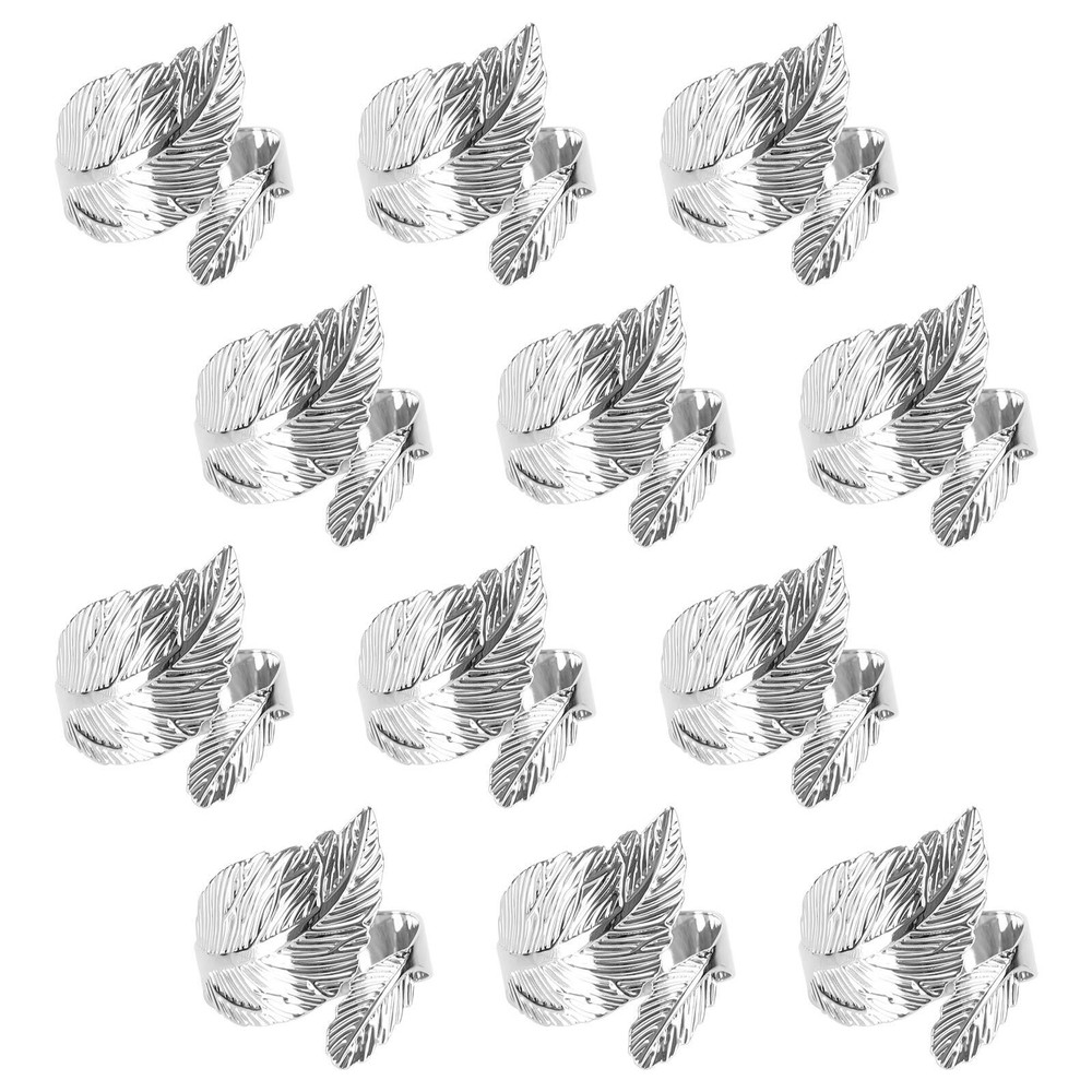 12PCS Silver Napkin Rings Leaf Napkin Holder Adornmen Alloy  L3