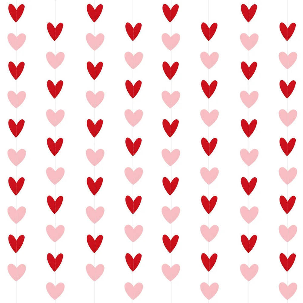Red Pink Heart Garland String Valentines Day Decoration Wedding Anniversary Home