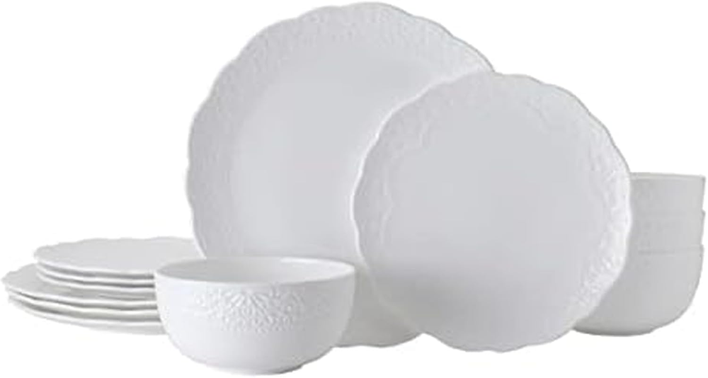 Abigail Bone China Lightweight Chip Resistant 12 Piece Dinnerware Set, Service f-image