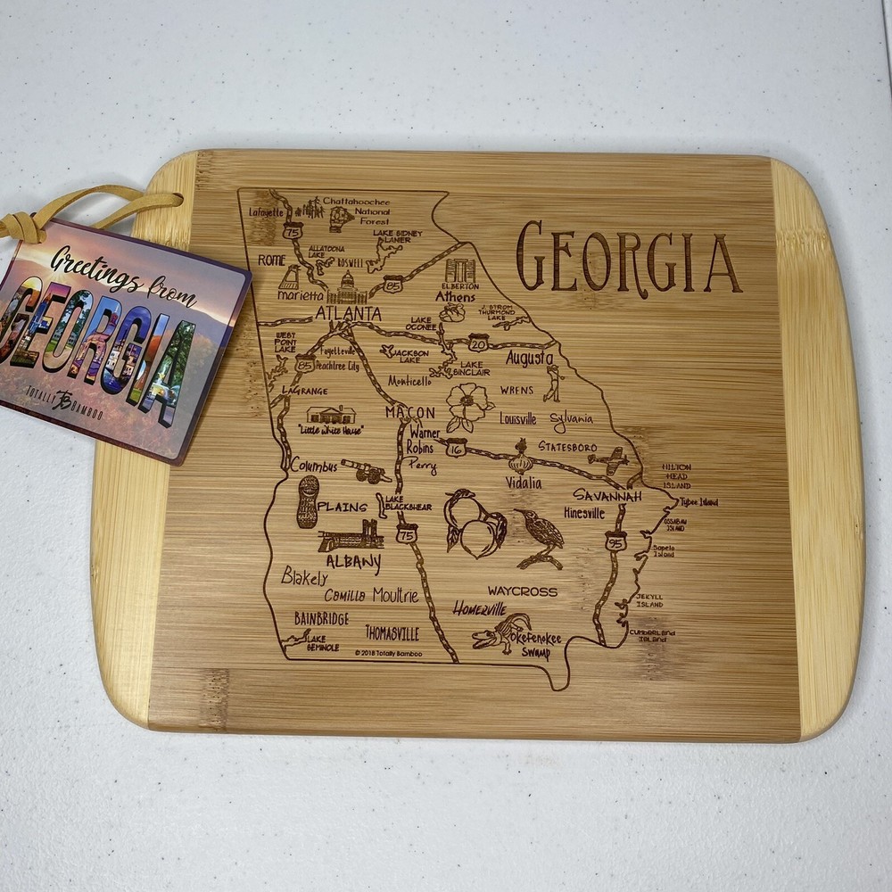 Totally Bamboo A Slice of Life GEORGIA State Laser Etched Cutting Board NEW-image