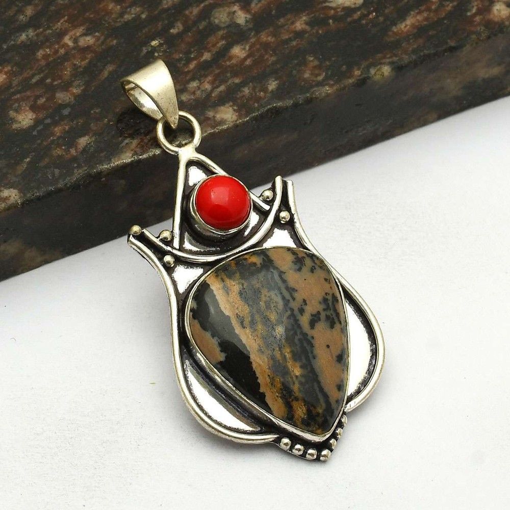 Honey Dendrite Opal Coral Gemstone Ethnic Handmade Pendant Jewelry 2.4