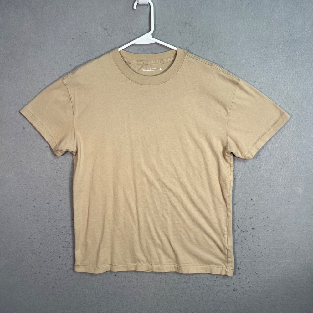 Abercrombie & Fitch Soft AF Essentials Mens T-Shirt Medium Beige Cotton-image