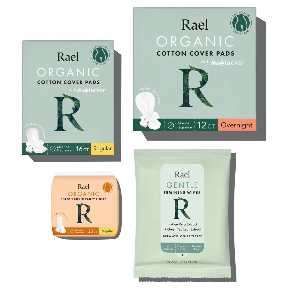 Rael Pads for Women, Period Set - Daily Liners, Flushable Feminine Wipes Bundle