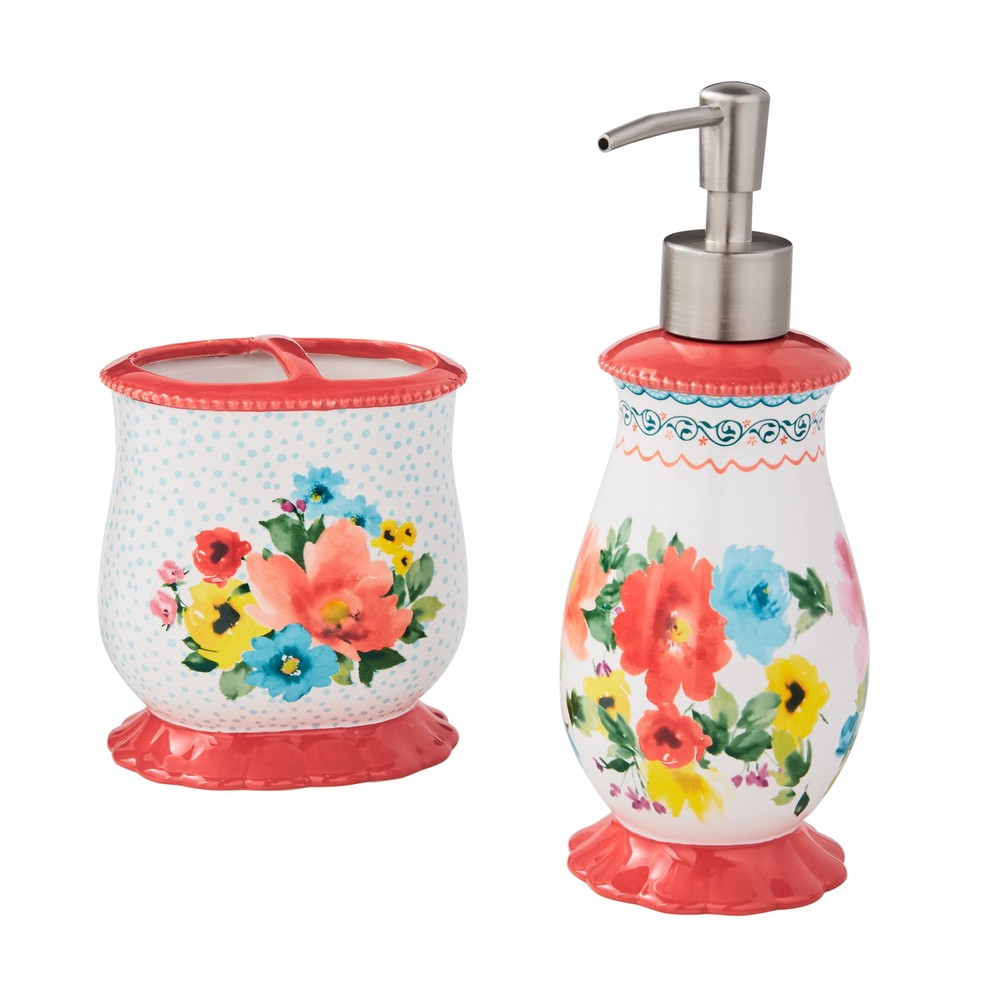 2 Piece Ceramic Bath Accessories Set,  Breezy Blossom