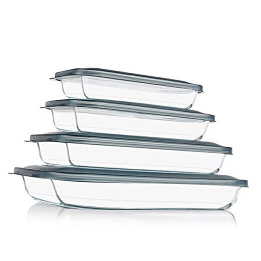 8-Pieces Glass Baking Dish with Lids Rectangular Glass Baking Pan Bakeware