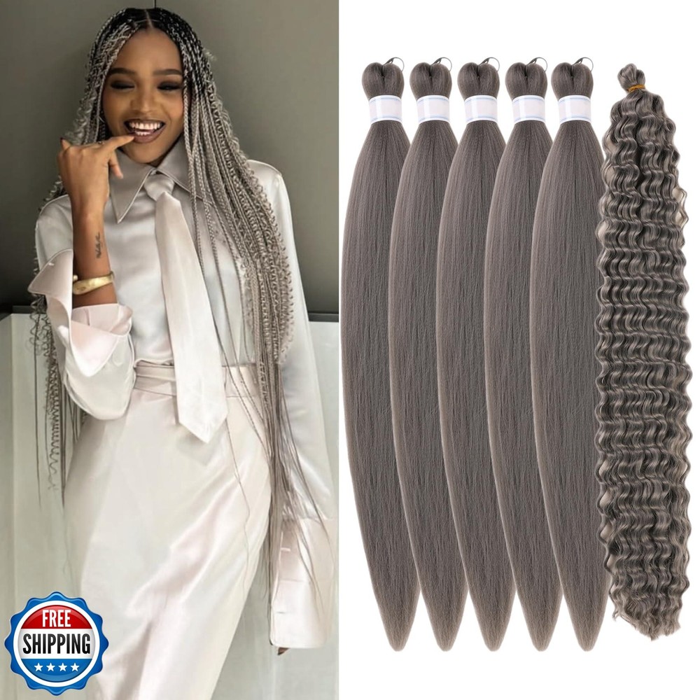 Dark Grey Pre Stretched Knotless Braiding Hair for Boho Braids 30 Inch