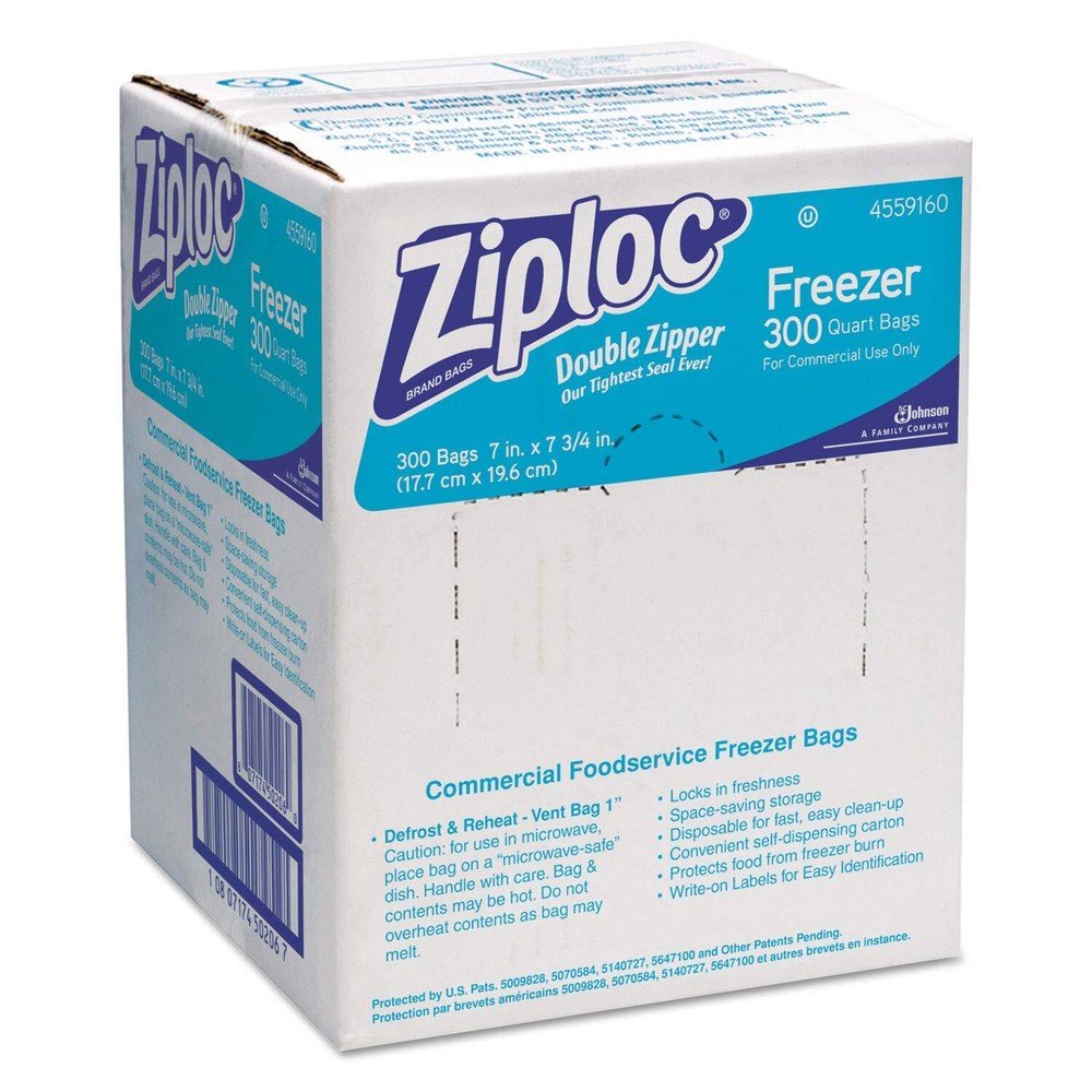 696187 Double Zipper Freezer Bags, 1Qt, 2.7Mil, 7 X 7 3/4, Clear W/Label, 300...