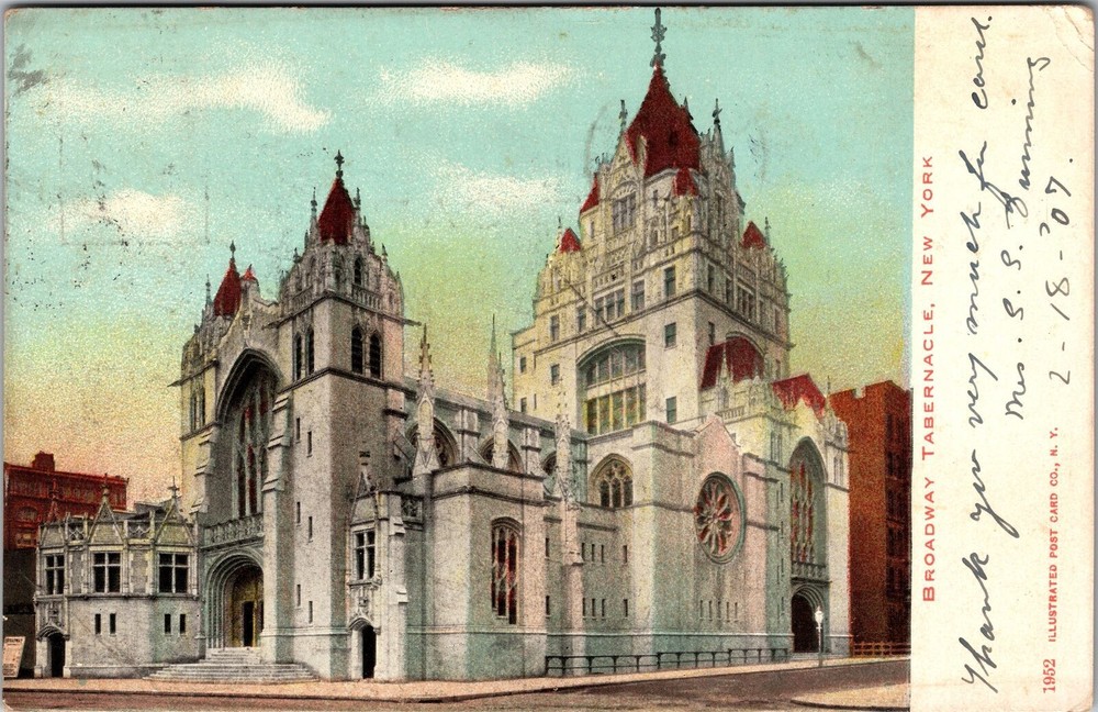 New York City NY,, Broadway Tabernacle, c1907 Vintage Souvenir Postcard