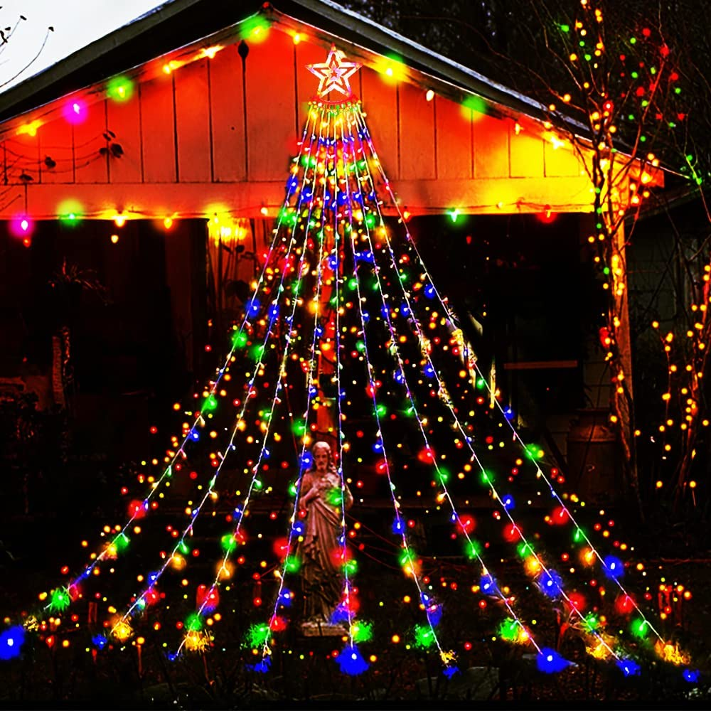 Outdoor Christmas Decorations,  12.6Ft 350LED Waterfall Lights, 8 Modes Christma