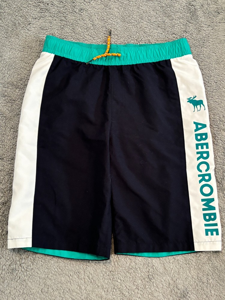 Abercrombie Kids Boys Swim Trunks 15/16 Navy Graphic Print Mesh Lined Moose A&F-image