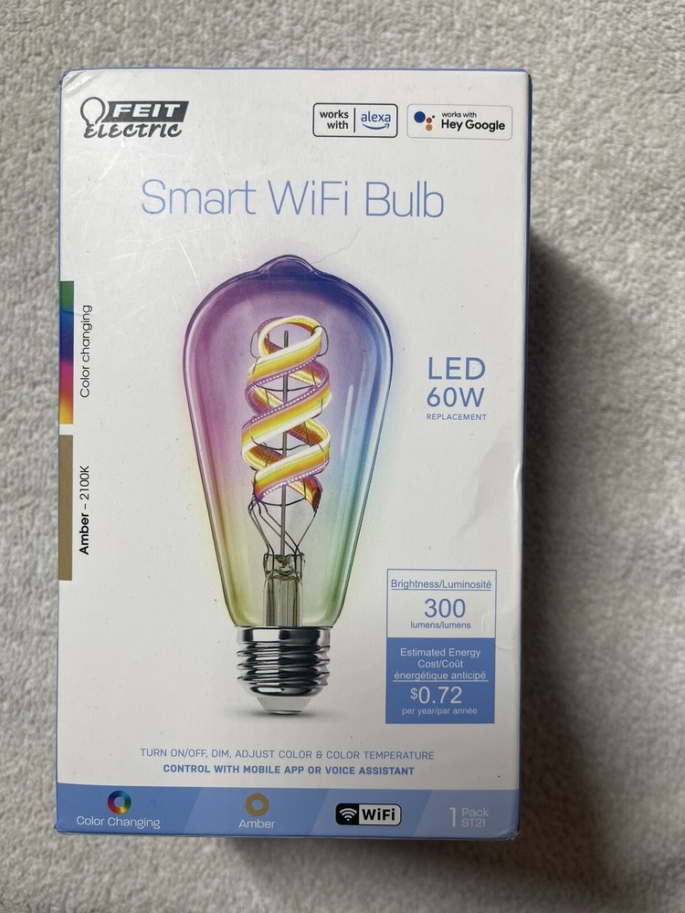 Feit electric Smart WiFi Bulb 60w color changing +tunable white Alexa Hey google