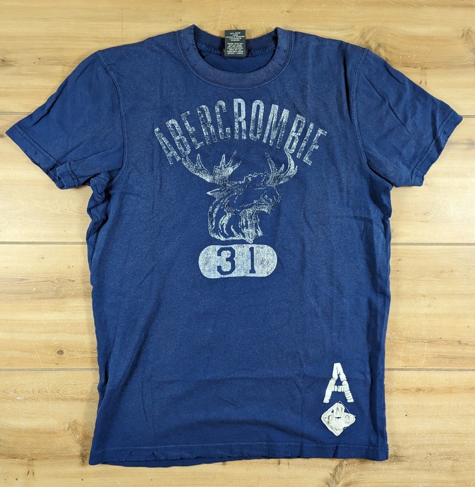 VTG Abercrombie & Fitch Moose Muscle Tee Mens Sz M Blue Applique Stitch USA Made-image