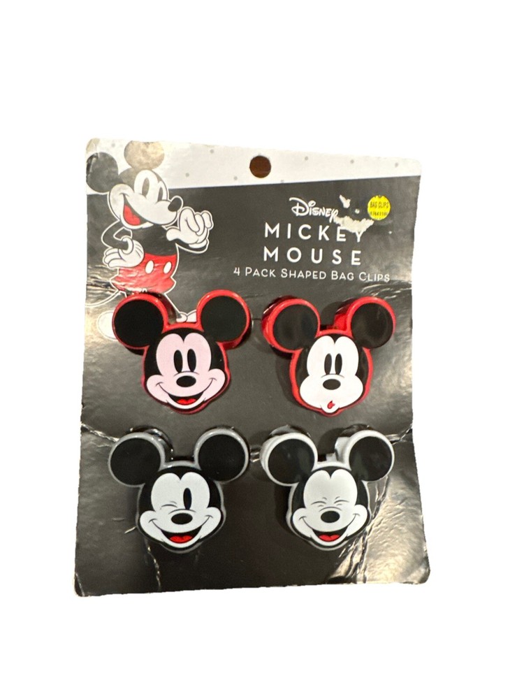 Disney MICKEY MOUSE Shaped Bag Clips Decorated Food Storage 4 piece Set Kitchen