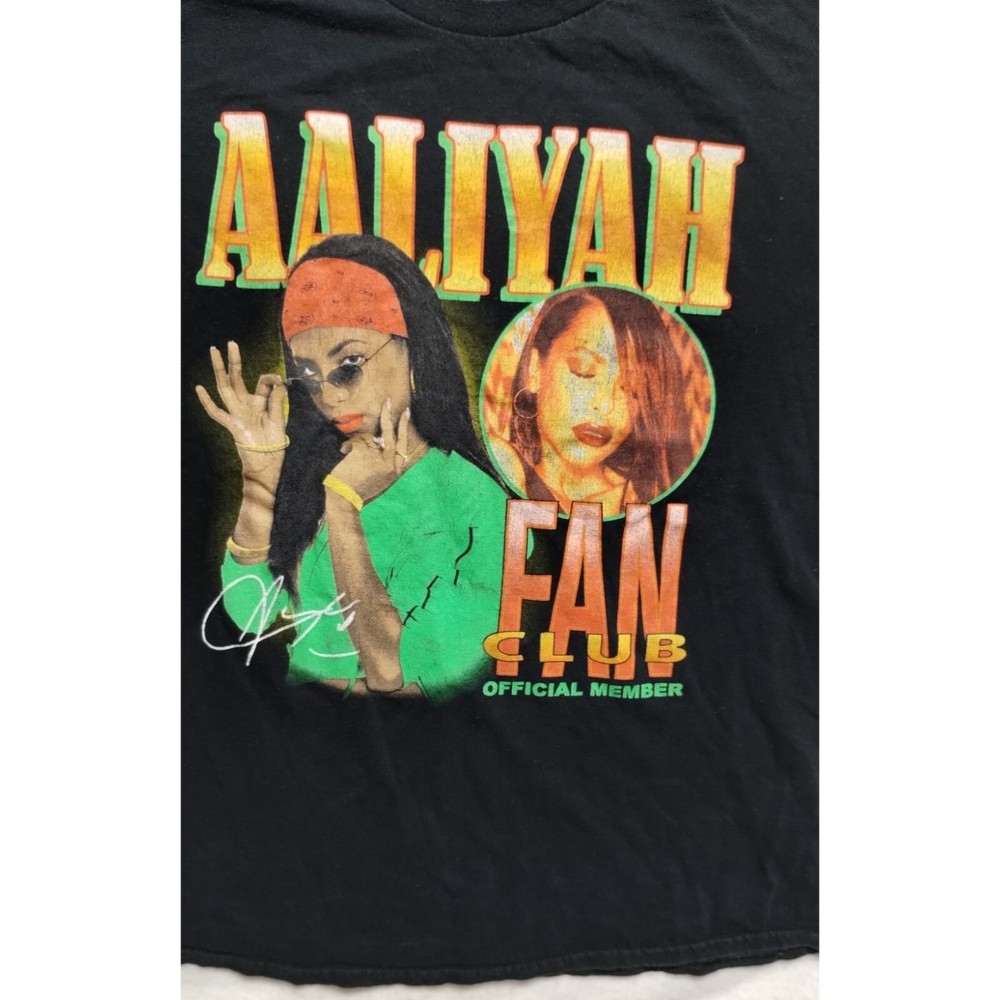 Aaliyah Fan Club Official Member Black T-Shirt L 100% Cotton-image