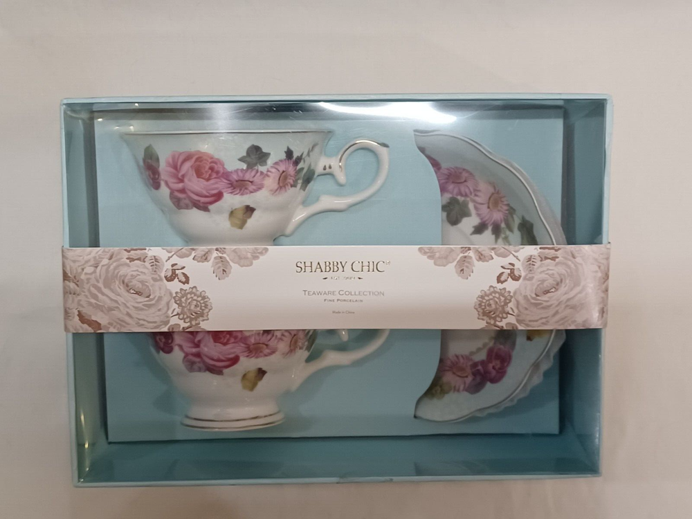Shabby Chic Fine Porcelain Teaware Collection - Set of 2 Teacups & Saucers