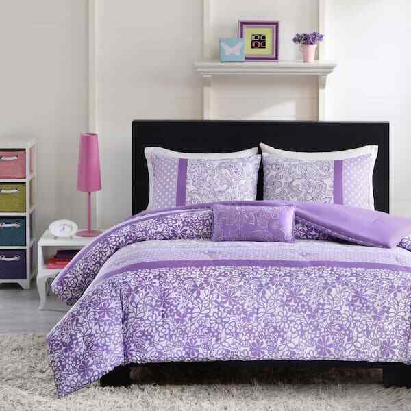 4 Piece Purple Floral Bedding Full/queen Size Home Solid Soft Sham Comforter Set