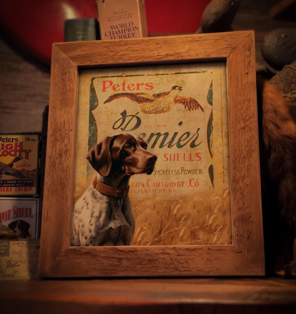 Vintage Peters Shotgun Shell Box Art Print 8X10 Shorthair Hunting Dog Wall Decor