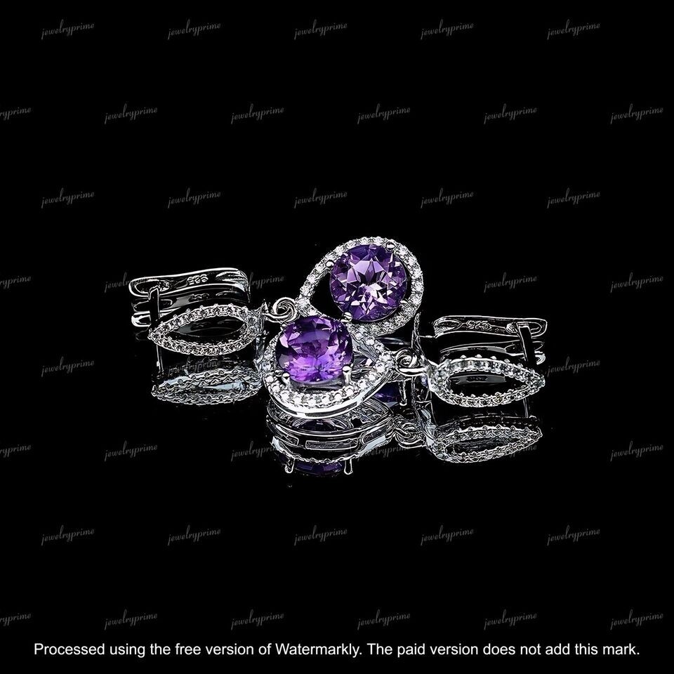 Purple Amethyst 2Ct Round Lab Created Women's Drop Earring 14K White Gold Plated