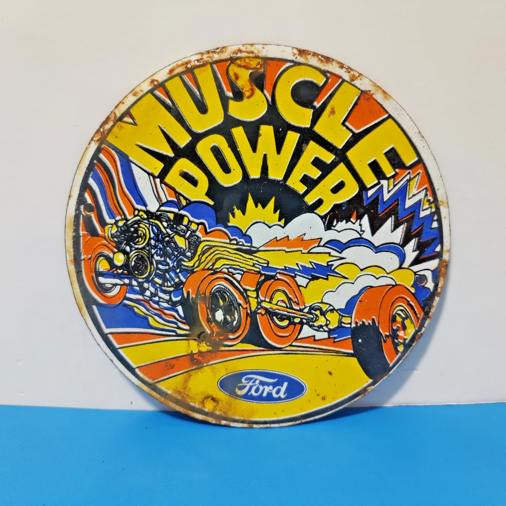 Vintage FORD MUSCLE POWER Porcelain Enamel Sign 6