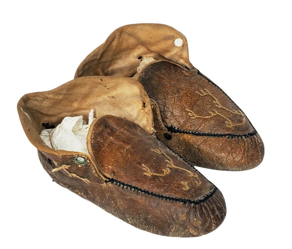 Vintage Antique Victorian Leather Baby Shoes Moccasins
