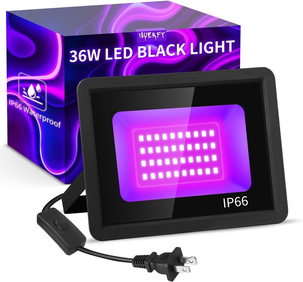 36W LED Black Light IP66 Waterproof, Outdoor Blacklight Flood Light with Plug...