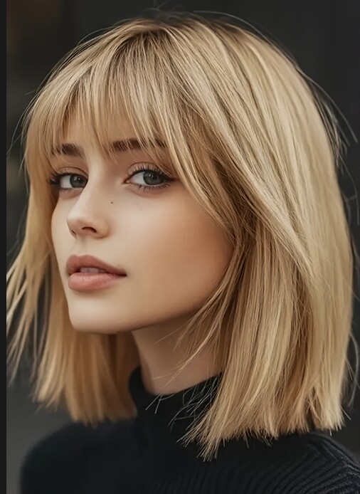 Ombre Blonde Short  Human Hair Wig with Bangs 13x4 Lace Front Wig for Women