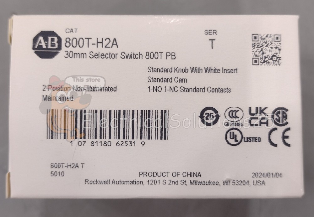 New Allen-Bradley 800T-H2A 2 Position Selector Switch - Free Shipping