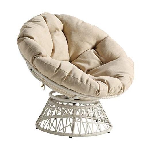 Bohemian 360-Degree Wicker Papasan Chair with Cream Frame and Cushion