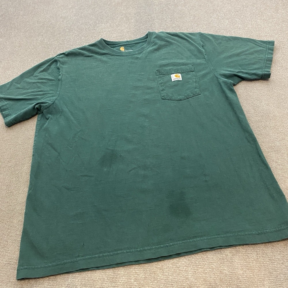 Carhartt Pocket Shirt Mens Large Faded Green Distressed Grunge K87 Logo