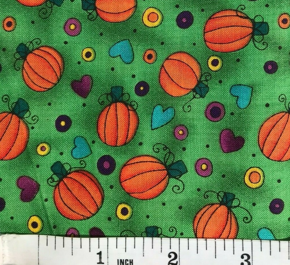 Pumpkin Patch Bright on Green - Quilt Fabric - Fat Quarter