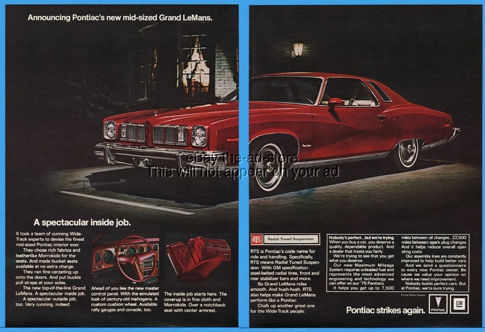 1975 Pontiac Grand Le Mans Red Cloth Interior Dashboard NICE CAR 1974 Print Ad