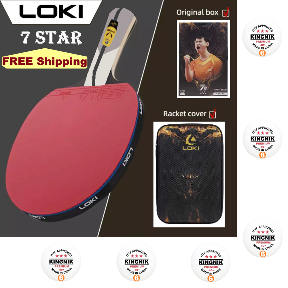 Loki 7-Star ITTF Approved Table Tennis Racket with 6 Pro Balls