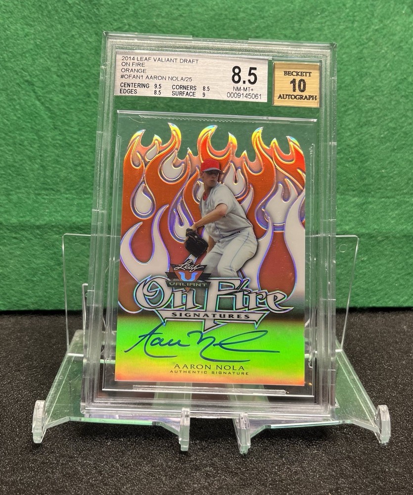 Aaron Nola 2014 Leaf Valiant On Fire Orange Autograph 02/25 BGS 8.5-10 Gem Mint-image