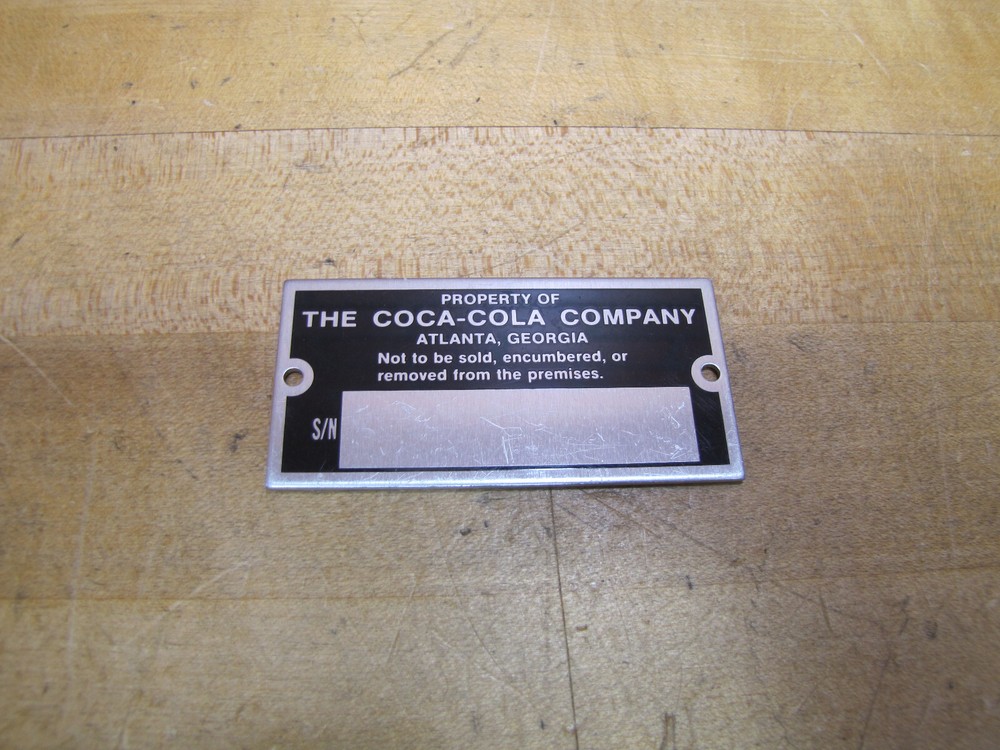COCA-COLA NAMEPLATE TAG SMALL MINI SIGN ATLANTA GEORGIA PROPERTY NOT TO BE SOLD