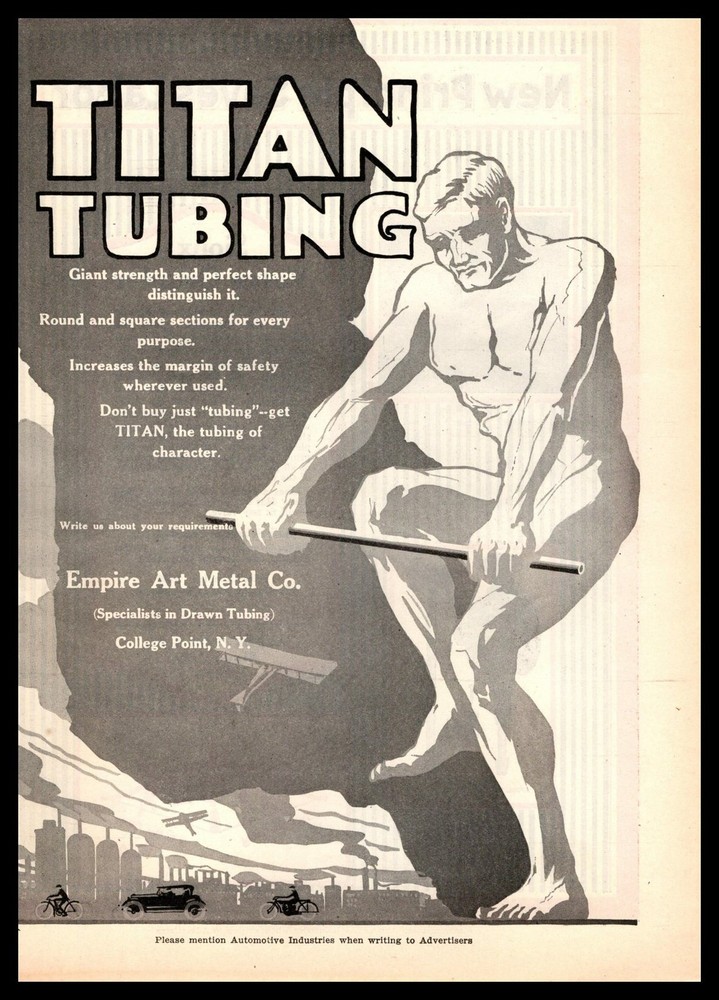 1919 Titan Tubing Nude Man Empire Art Metal Co. College Point New York Print Ad