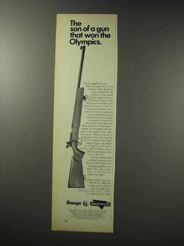 1969 Savage Anschutz Mark 10 Target Rifle Ad - Olympics