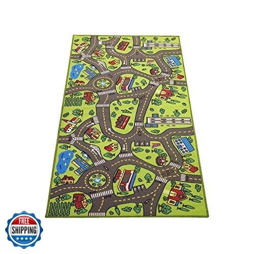 Colorful Kids Playmat Rug - City Life Design for Toy Cars & Learning Fun