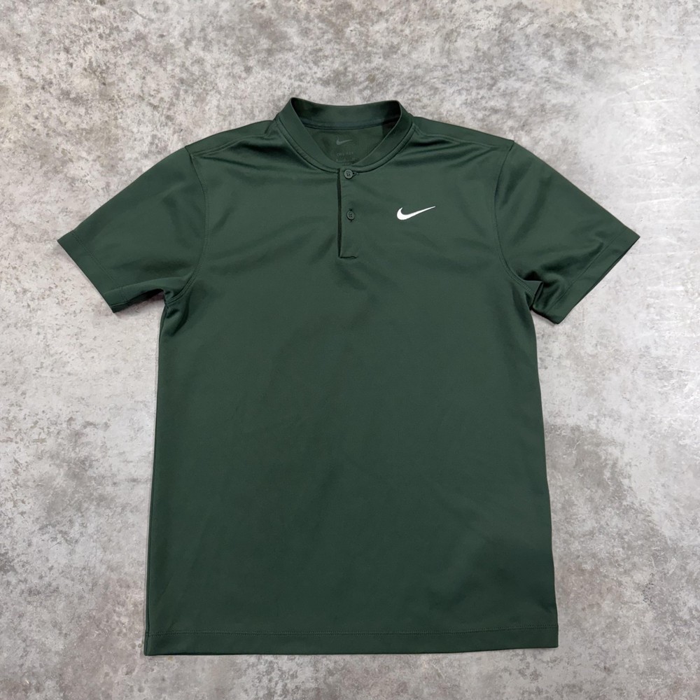 Nike Dri-Fit Polo Shirt Mens Small Green Solid Golf Performance Short Sleeve