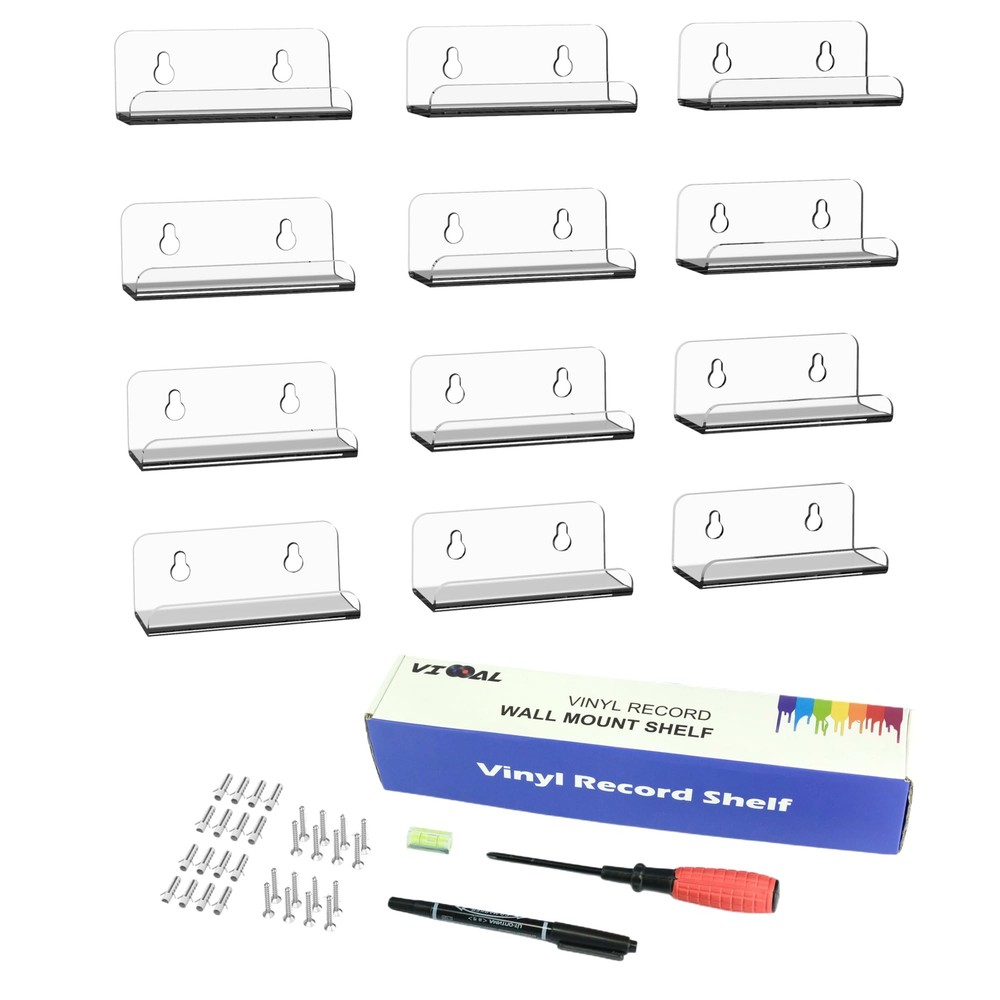 VIOOAL 12 Pack 4 Inch Vinyl Record Shelf Wall Mount,Vinyl Record Shelf,Record...