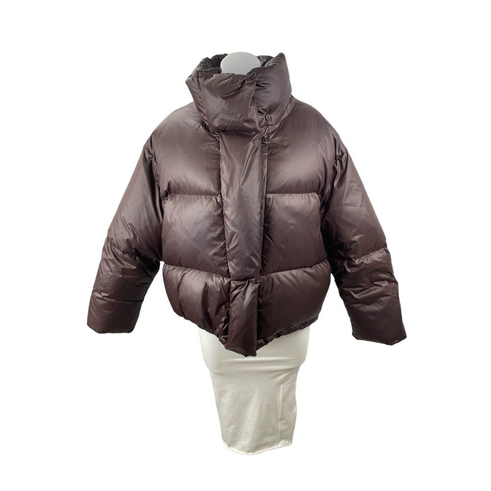 Abigail Women's Brown Long Sleeve Stand Collar Full Zip Puffer Coat Jacket Sz M-image