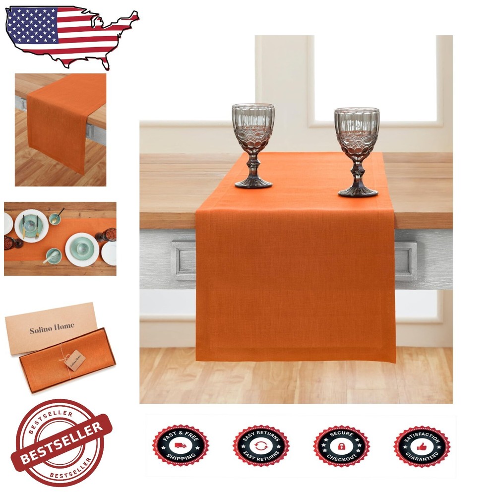 Elegant Machine Washable Linen Table Runner 14 x 108 Inch - Modern Pumpkin Style