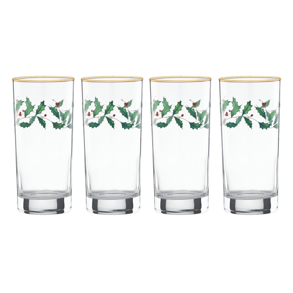 849605 Holiday 4-Piece Highball Glass Set, Christmas Dinnerware, Hosting