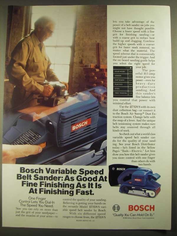 1988 Bosch 1273DVS Variable Speed Belt Sander Ad