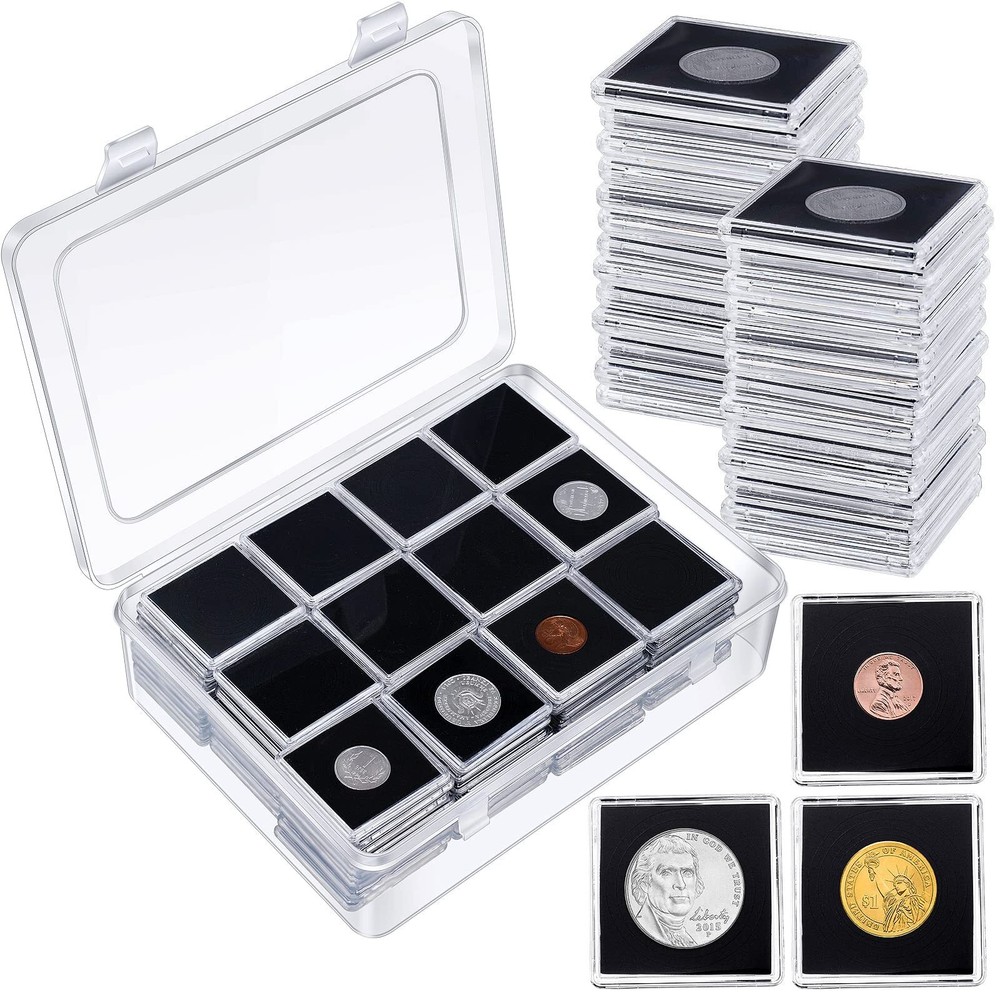 50 Pcs Silver Dollar Coin Holder Clear Coin Capsules with Foam Gasket Acrylic...