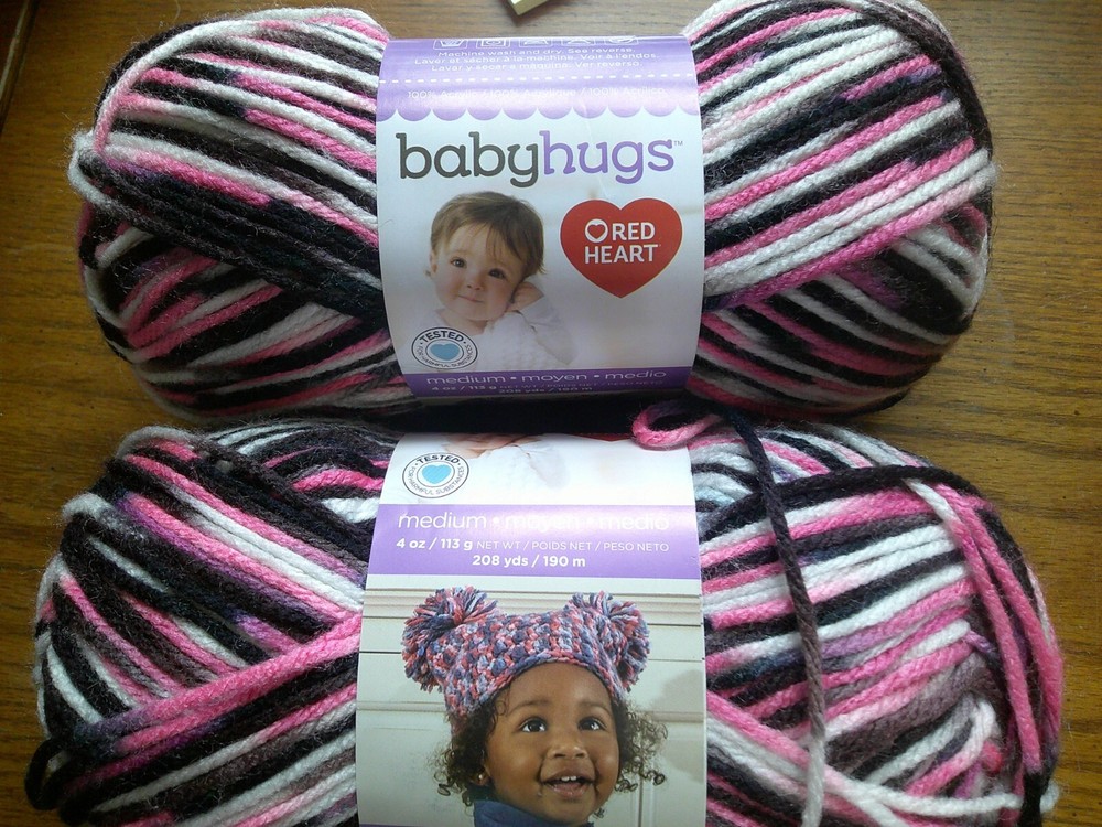 Lot of 2 Skeins Red Heart BabyHugs Yarn PRINCESS Pink Black White