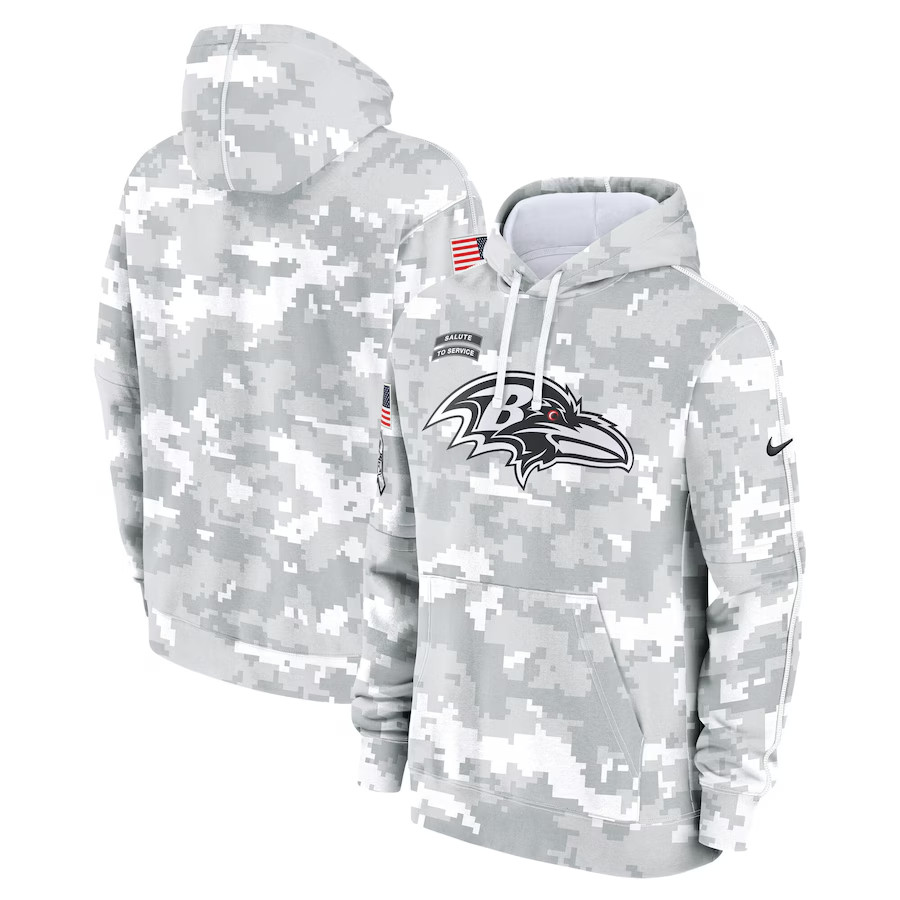 Men's Baltimore Ravens Arctic Camo 2024 Salute to Service Club Pullover Hoodie