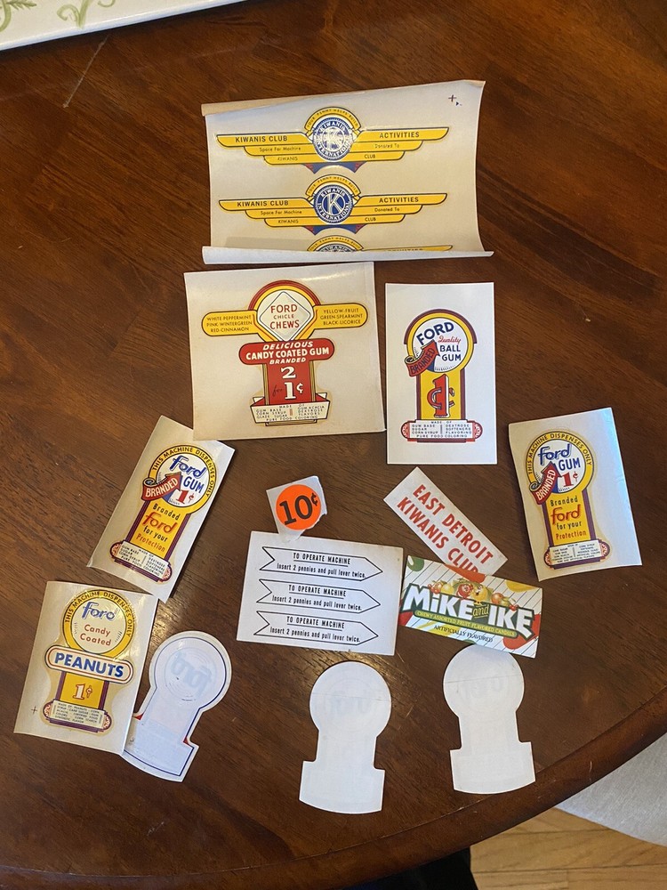 Big Lot Of NOS Kiwanis Wings Decal Ford Gum Gumball Vending Machine Glass Globe