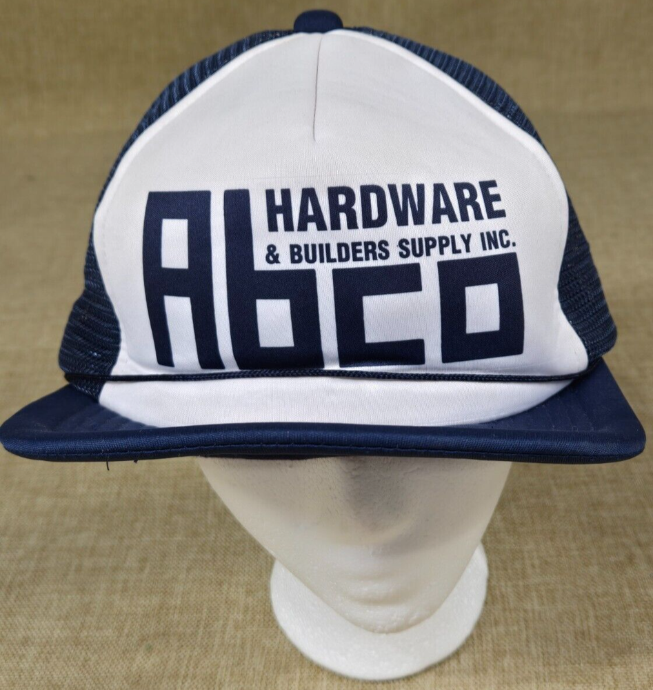 ABCO Hardware Trucker Hat Men One Size Blue White Spell Out Mesh Snapback-image